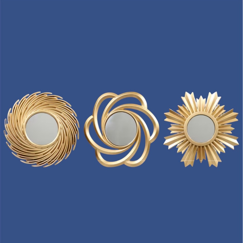 Gold Decorative Wall Mirrors 9.75” x 9.75” Set of 3